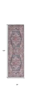 10' Red Floral Power Loom Distressed Washable Runner Rug