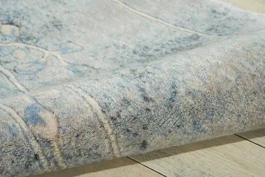 8' Blue And Ivory Floral Runner Rug