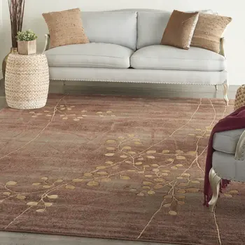 8' X 11' Brown Floral Power Loom Non Skid Area Rug