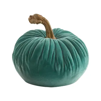 4" Aqua Velour Pumpkin Tabletop Sculpture