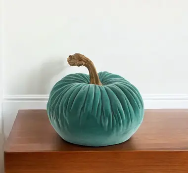 4" Aqua Velour Pumpkin Tabletop Sculpture