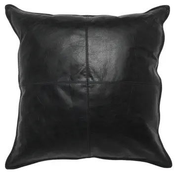 22" Black Leather Feather Throw Pillow
