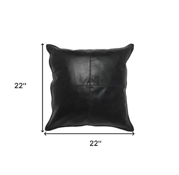 22" Black Leather Feather Throw Pillow