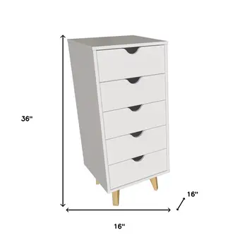 16" White Solid Wood Five Drawer Lingerie Chest