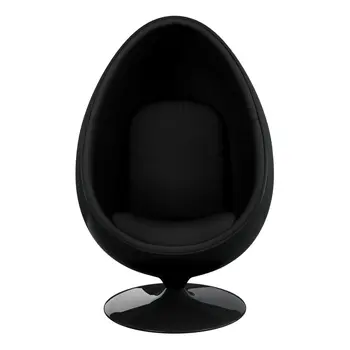 35" Black Fiberglass And Wool Swivel Egg Chair