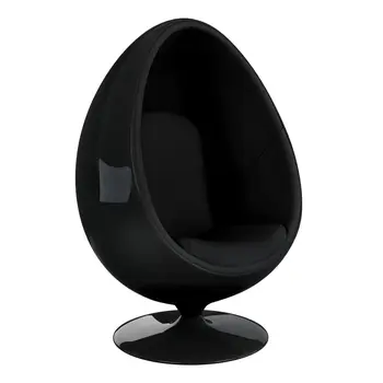 35" Black Fiberglass And Wool Swivel Egg Chair