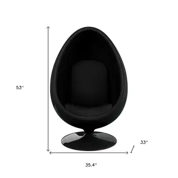 35" Black Fiberglass And Wool Swivel Egg Chair