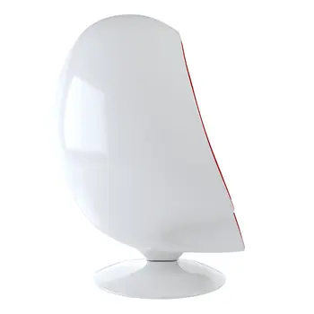 38" White And Red Fiberglass And Wool Swivel Egg Chair With Ottoman