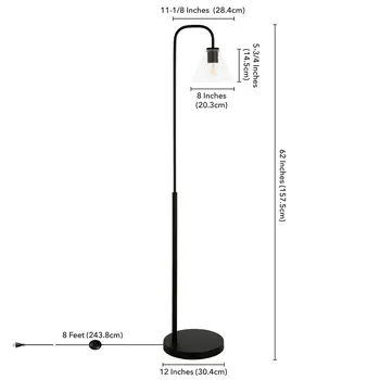 62" Black Arc Floor Lamp With Clear Glass Cone Shade
