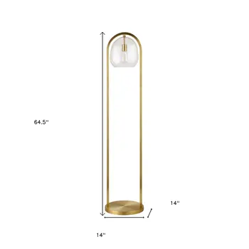 65" Brass Column Floor Lamp With Clear Seeded Glass Globe Shade
