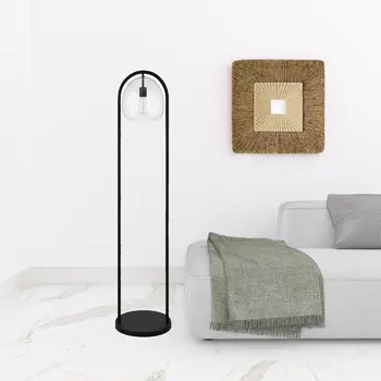 65" Black Column Floor Lamp With Clear Seeded Glass Globe Shade