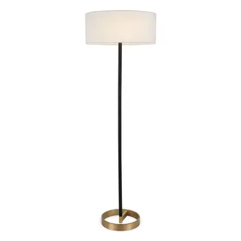 62" Black And White Floor Lamp With White Fabric Drum Shade