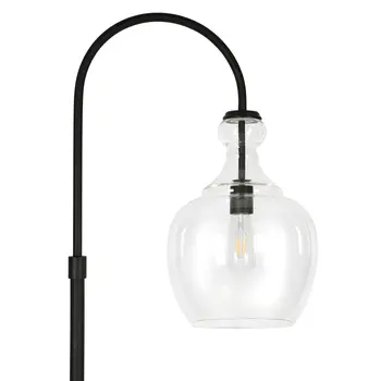 70" Black Arched Floor Lamp With Clear Transparent Glass Dome Shade