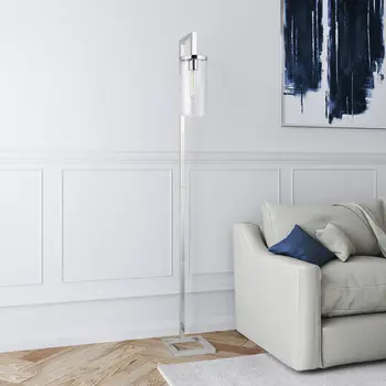 67" Nickel Reading Floor Lamp With Clear Seeded Glass Drum Shade