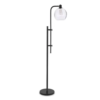 68" Black Adjustable Reading Floor Lamp With Clear Seeded Glass Globe Shade