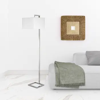68" Nickel Floor Lamp With White Frosted Glass Rectangular Shade