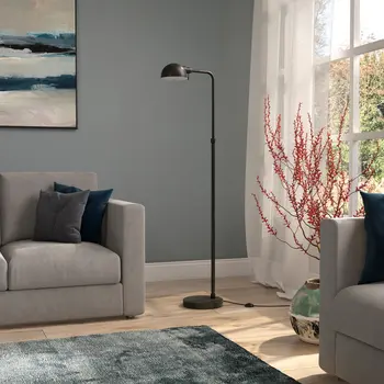 66" Black Reading Floor Lamp With Black Dome Shade