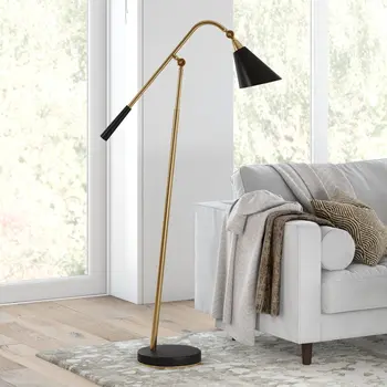 52" Black Swing Arm Floor Lamp With Black Cone Shade