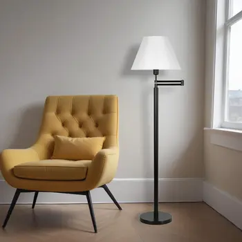 62" Black Swing Arm Floor Lamp With White Frosted Glass Empire Shade
