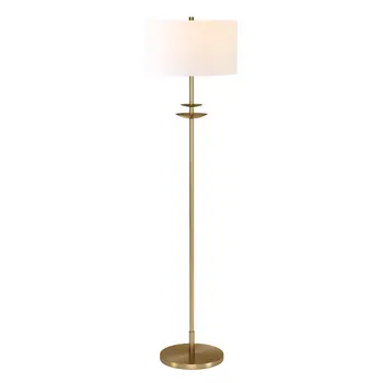 63" Brass Traditional Shaped Floor Lamp With White Frosted Glass Drum Shade