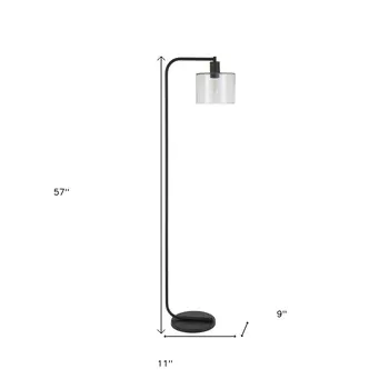 57" Black Arched Floor Lamp With Clear Seeded Glass Drum Shade