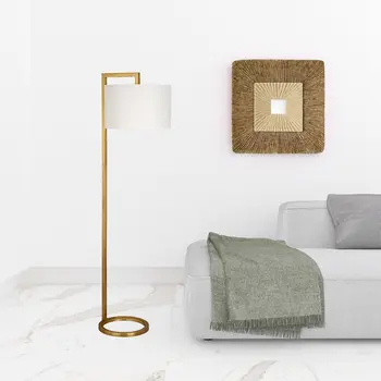 64" Brass Traditional Shaped Floor Lamp With White Frosted Glass Drum Shade