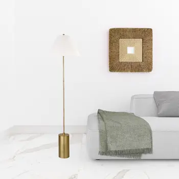 64" Brass Traditional Shaped Floor Lamp With White Frosted Glass Empire Shade