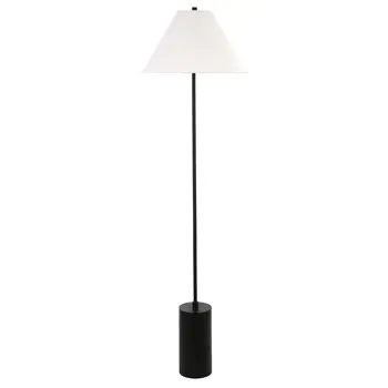 64" Black And White Floor Lamp With White Fabric Empire Shade