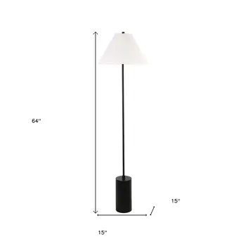 64" Black And White Floor Lamp With White Fabric Empire Shade