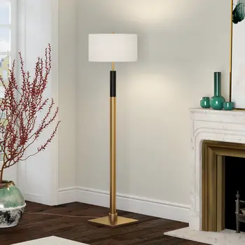 62" Black Traditional Shaped Floor Lamp With White Frosted Glass Drum Shade