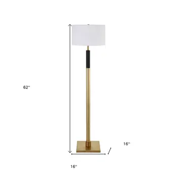 62" Black Traditional Shaped Floor Lamp With White Frosted Glass Drum Shade