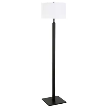 62" Black Traditional Shaped Floor Lamp With White Frosted Glass Drum Shade