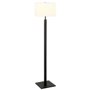 62" Black Traditional Shaped Floor Lamp With White Frosted Glass Drum Shade