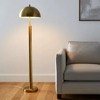 58" Brass Traditional Shaped Floor Lamp With Brass Dome Shade
