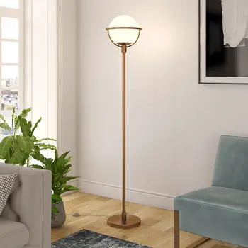 68" Brass Novelty Floor Lamp With White Frosted Glass Globe Shade