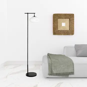 68" Black And White Reading Floor Lamp With White Glass Globe Shade