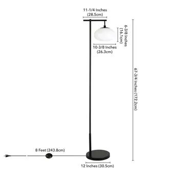 68" Black And White Reading Floor Lamp With White Glass Globe Shade