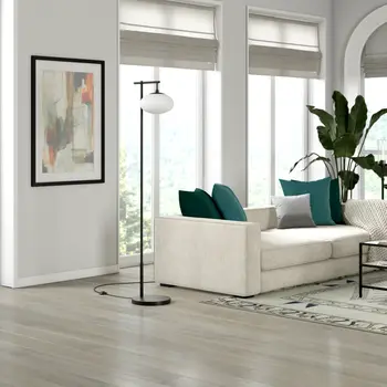 68" Black And White Reading Floor Lamp With White Glass Globe Shade