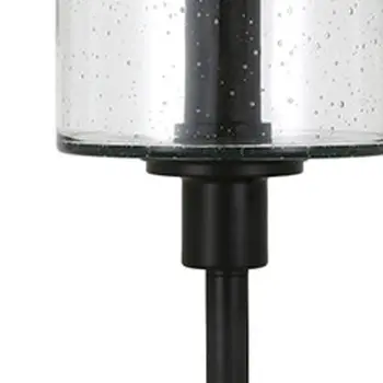 66" Black Torchiere Floor Lamp With Clear Seeded Glass Drum Shade