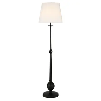 68" Black Traditional Shaped Floor Lamp With White Frosted Glass Drum Shade
