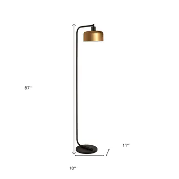 57" Black Arched Floor Lamp With Brass Bell Shade