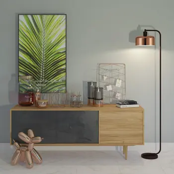 57" Black Arched Floor Lamp With Copper Metal Bell Shade