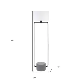 63" Black Column Floor Lamp With White Frosted Glass Drum Shade