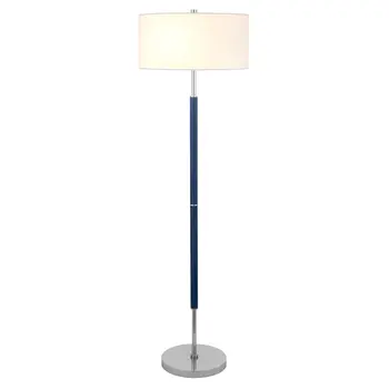 61" Blue Two Light Floor Lamp With White Frosted Glass Drum Shade