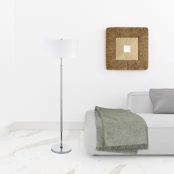 61" Nickel Two Light Floor Lamp With White Frosted Glass Drum Shade