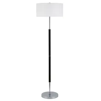 61" Black Two Light Floor Lamp With White Frosted Glass Drum Shade