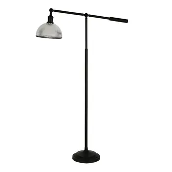 58" Black Swing Arm Floor Lamp With Clear Glass Dome Shade