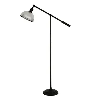 58" Black Swing Arm Floor Lamp With Clear Glass Dome Shade
