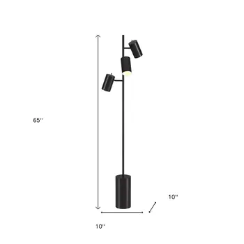 65" Black Three Light Tree Floor Lamp With Black Metal Drum Shade
