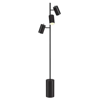 65" Black Three Light Tree Floor Lamp With Black Metal Drum Shade